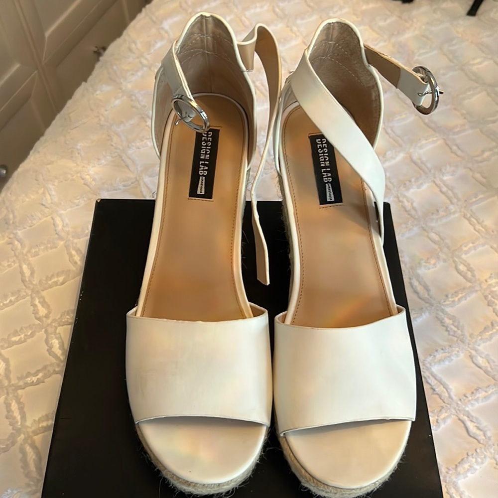 Design Lab White Leather Wedge
